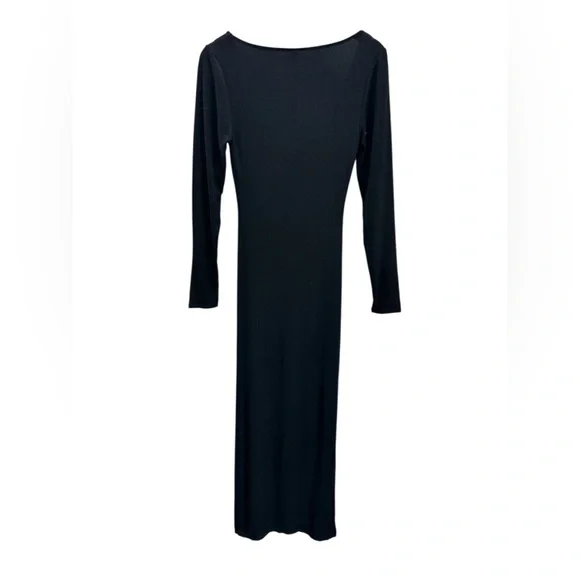 NWT Skims Soft Lounge Long Sleeve Dress Onyx Black Maxi Stretch Ribbed Bodycon L - Picture 5 of 10